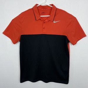 NIKE Dri-Fit Icon Colorblock Golf Shirt Swoosh 882085-852 Mens Sz L Orange Black